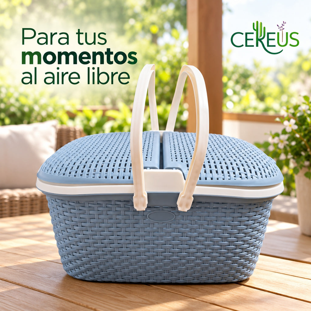 Canasta de picnic multiuso con doble tapa · 46 cm