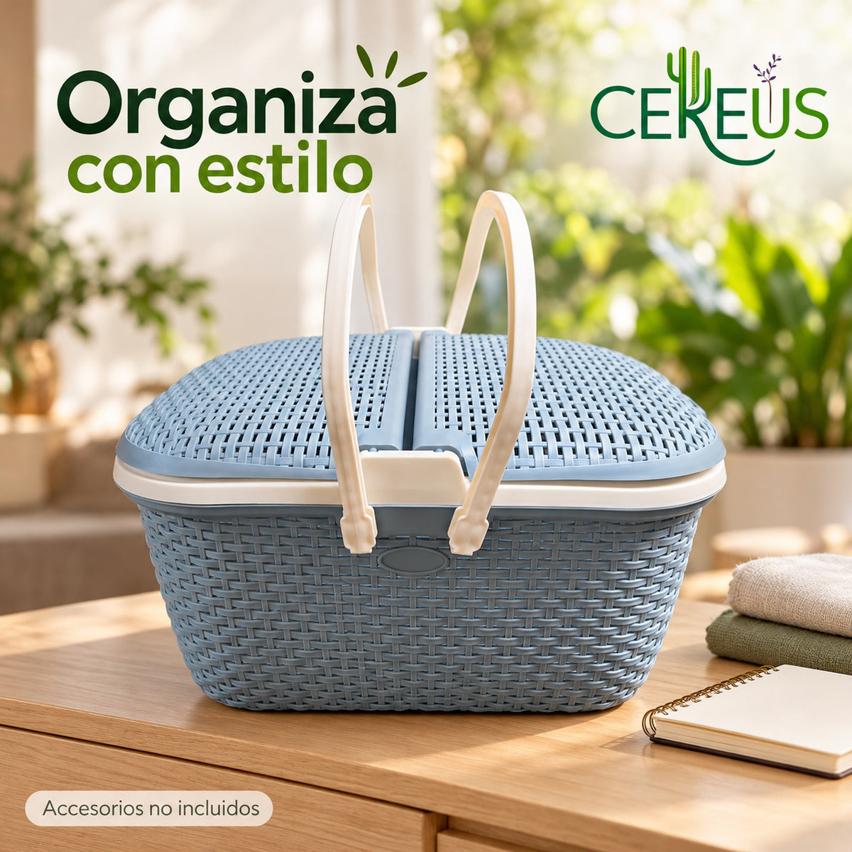 Canasta de picnic multiuso con doble tapa · 46 cm
