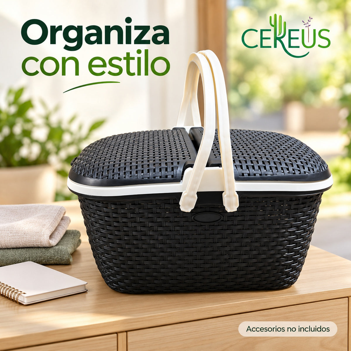 Canasta de picnic multiuso con doble tapa · 46 cm