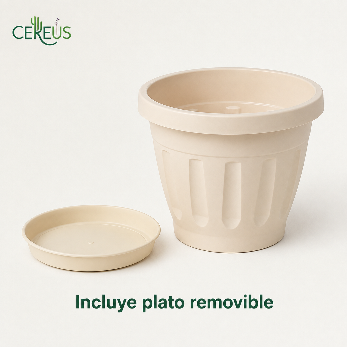 Macetero Decorativo de Plástico con Plato – 21 x 17 cm