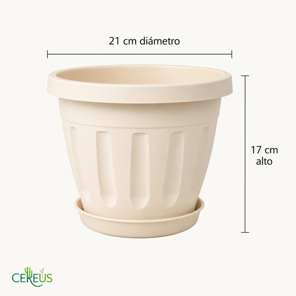 Macetero Decorativo de Plástico con Plato – 21 x 17 cm
