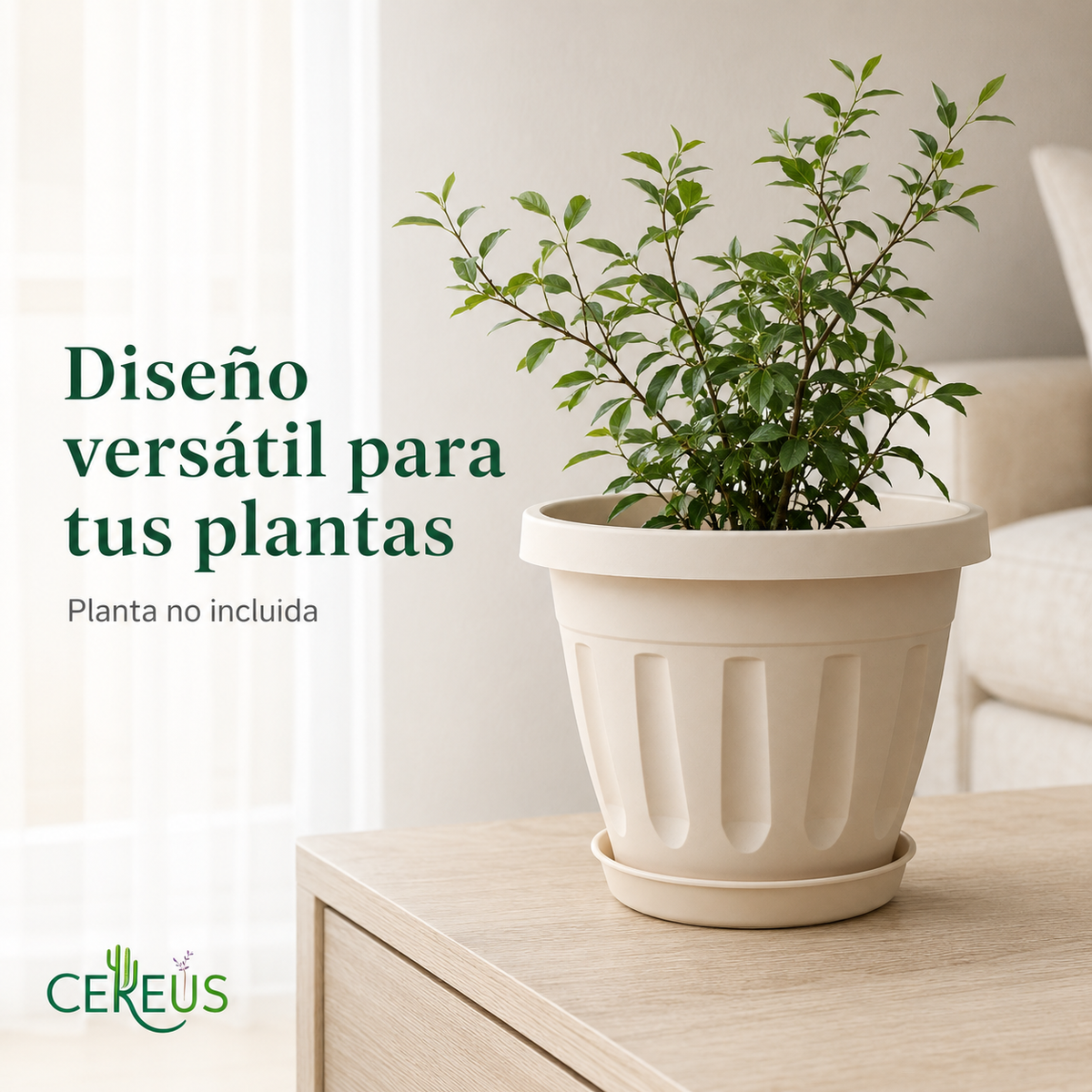 Macetero Decorativo de Plástico con Plato – 21 x 17 cm