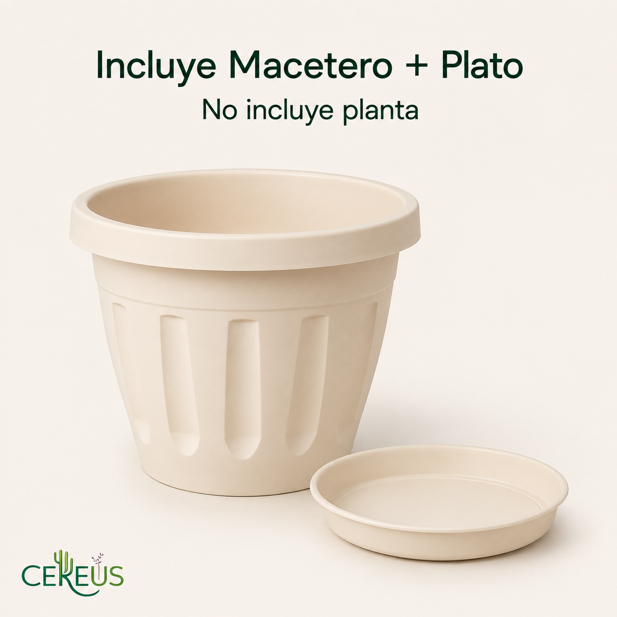 Macetero Decorativo de Plástico con Plato – 21 x 17 cm