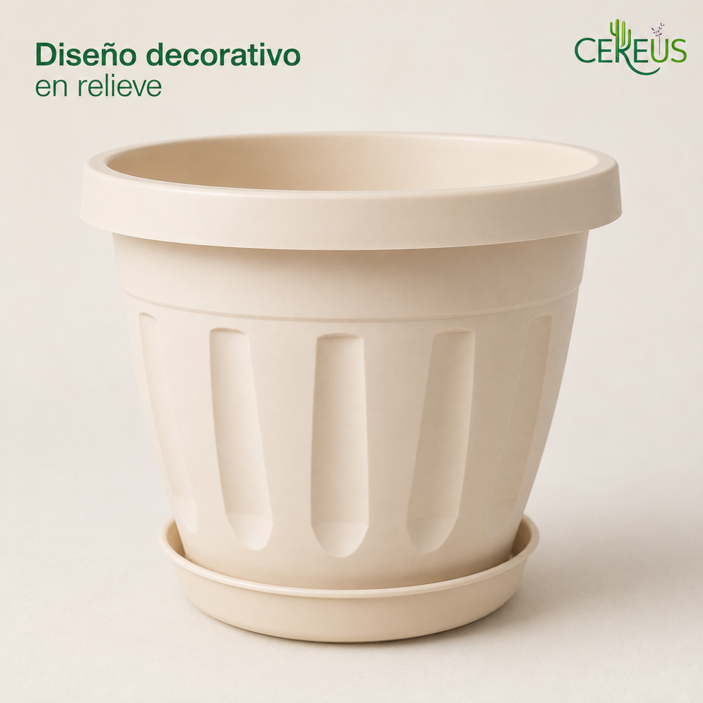 Macetero Decorativo de Plástico con Plato – 21 x 17 cm