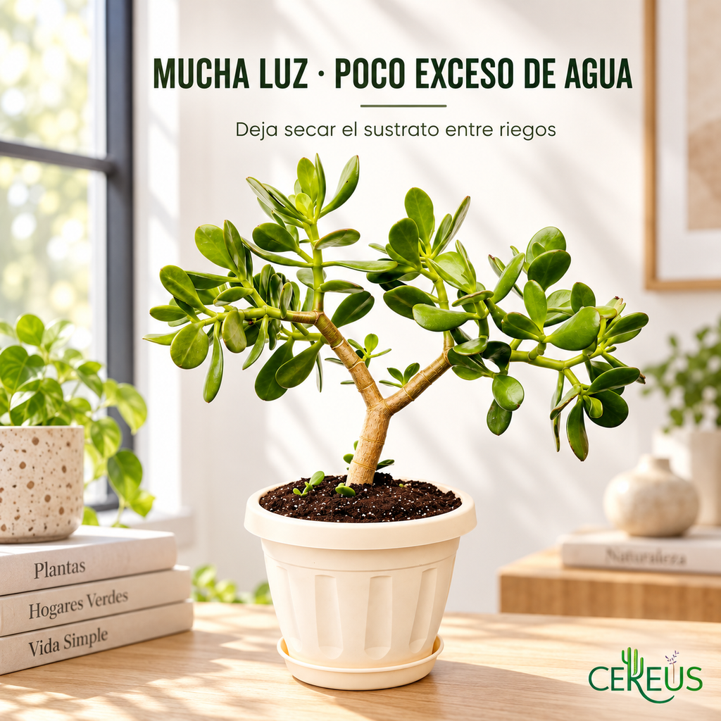 Árbol de Jade con Macetero y Plato 45 a 55 cm