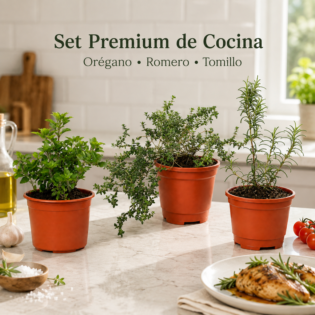 Set Premium de Cocina – Orégano, Romero y Tomillo con Maceteros