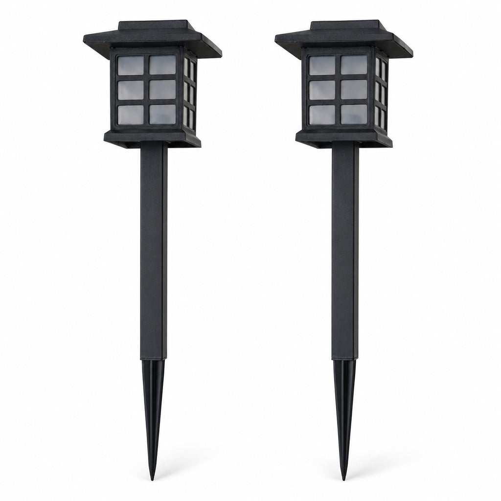 Pack de 2 faroles solares de jardín con luz tenue