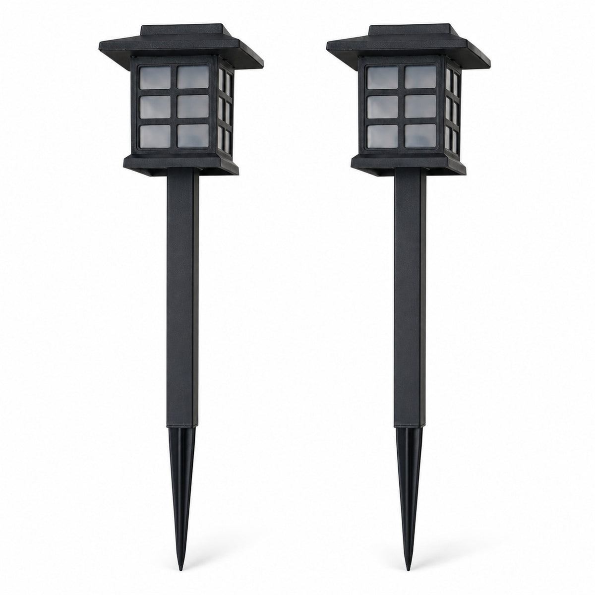 Pack de 2 faroles solares de jardín con luz tenue