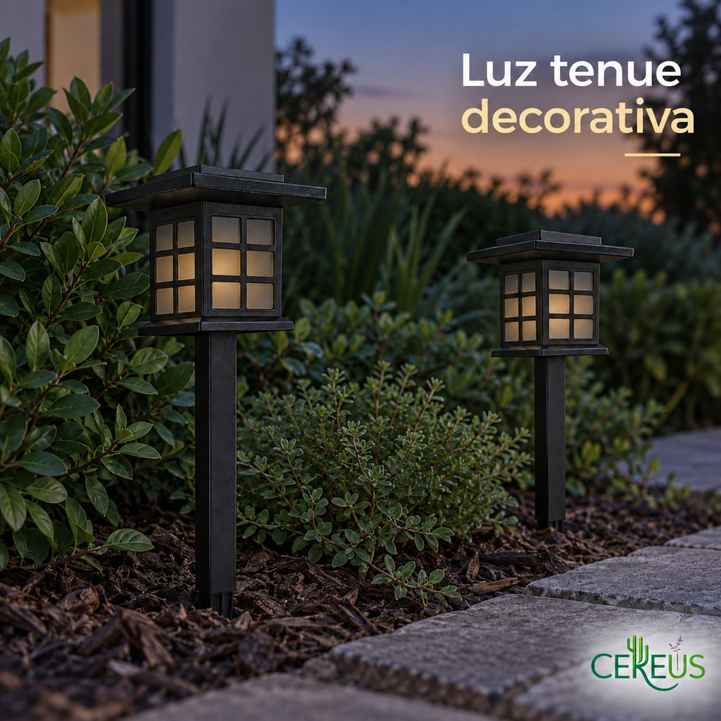 Pack de 2 faroles solares de jardín con luz tenue