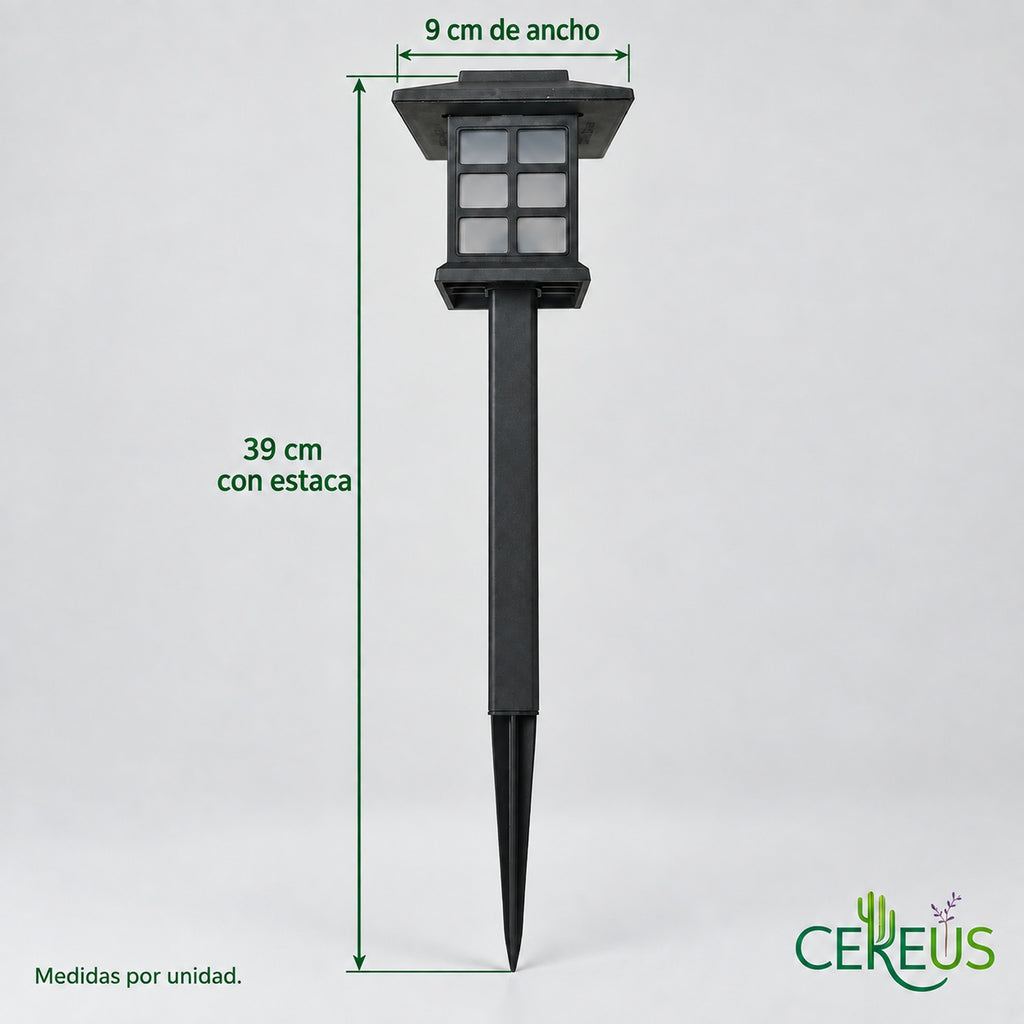 Pack de 2 faroles solares de jardín con luz tenue