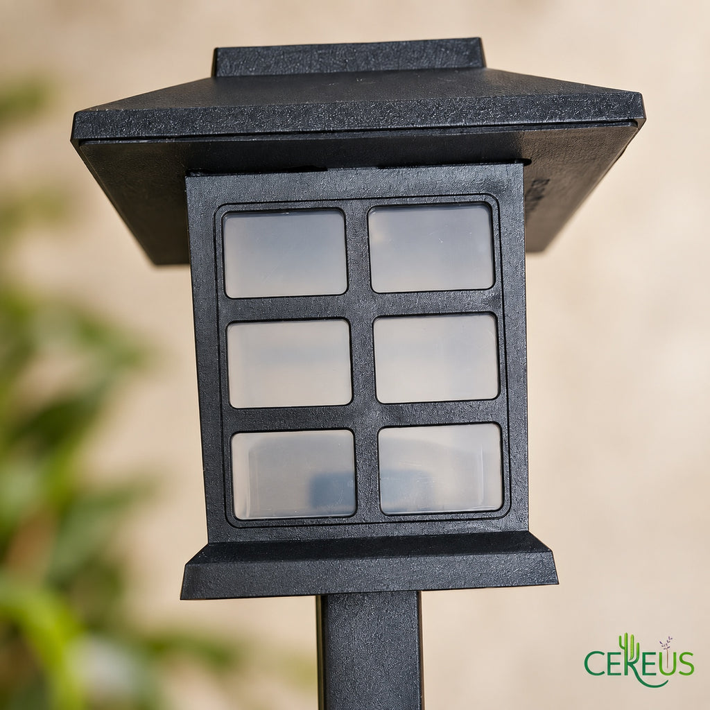 Pack de 2 faroles solares de jardín con luz tenue