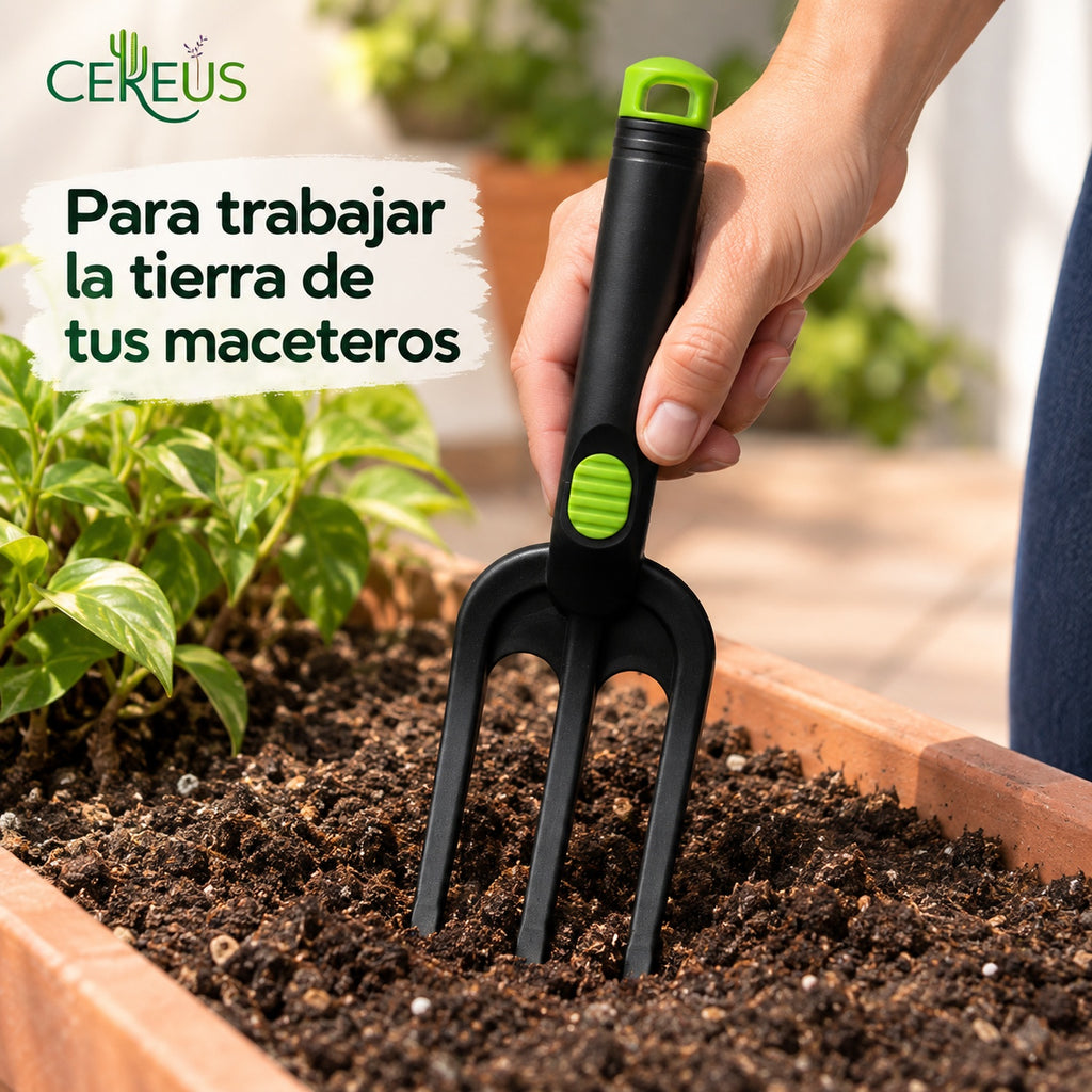 Horquilla de jardín de 3 dientes para plantas y maceteros