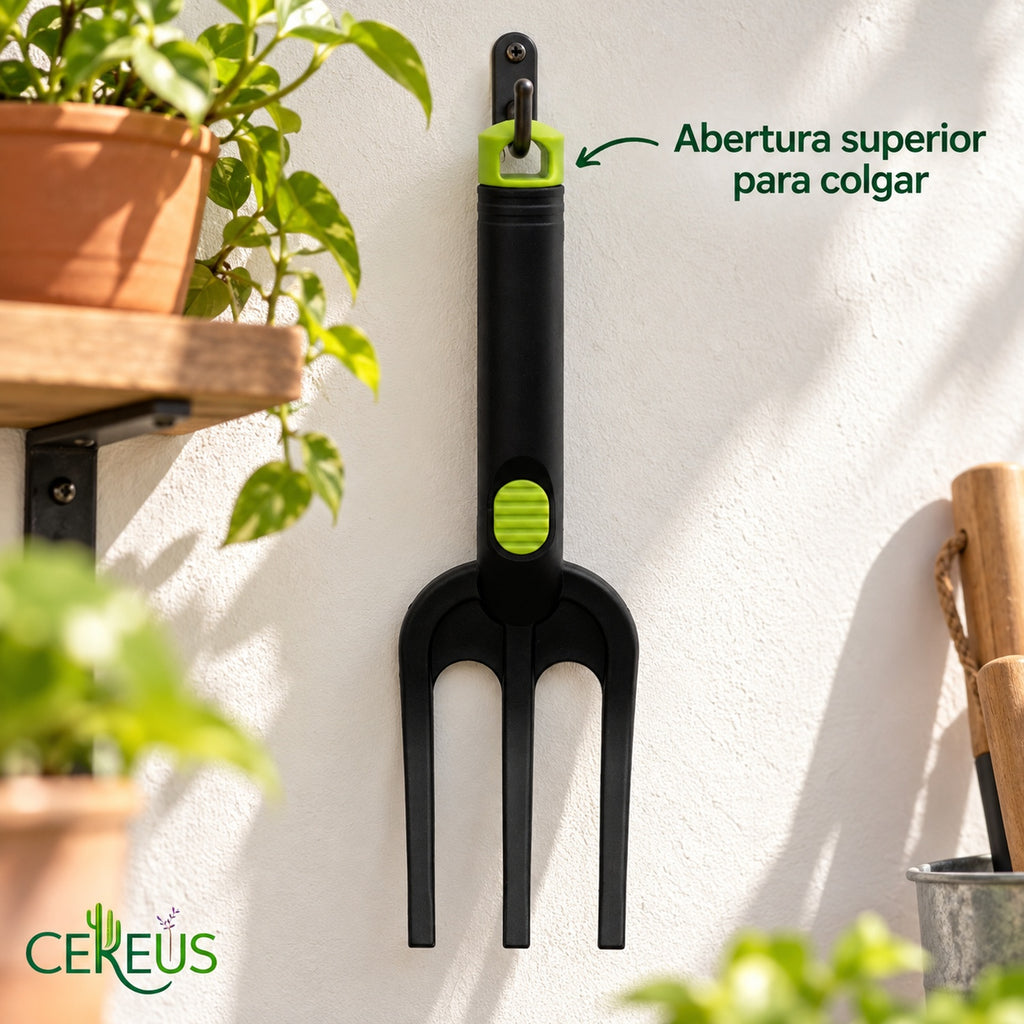 Horquilla de jardín de 3 dientes para plantas y maceteros