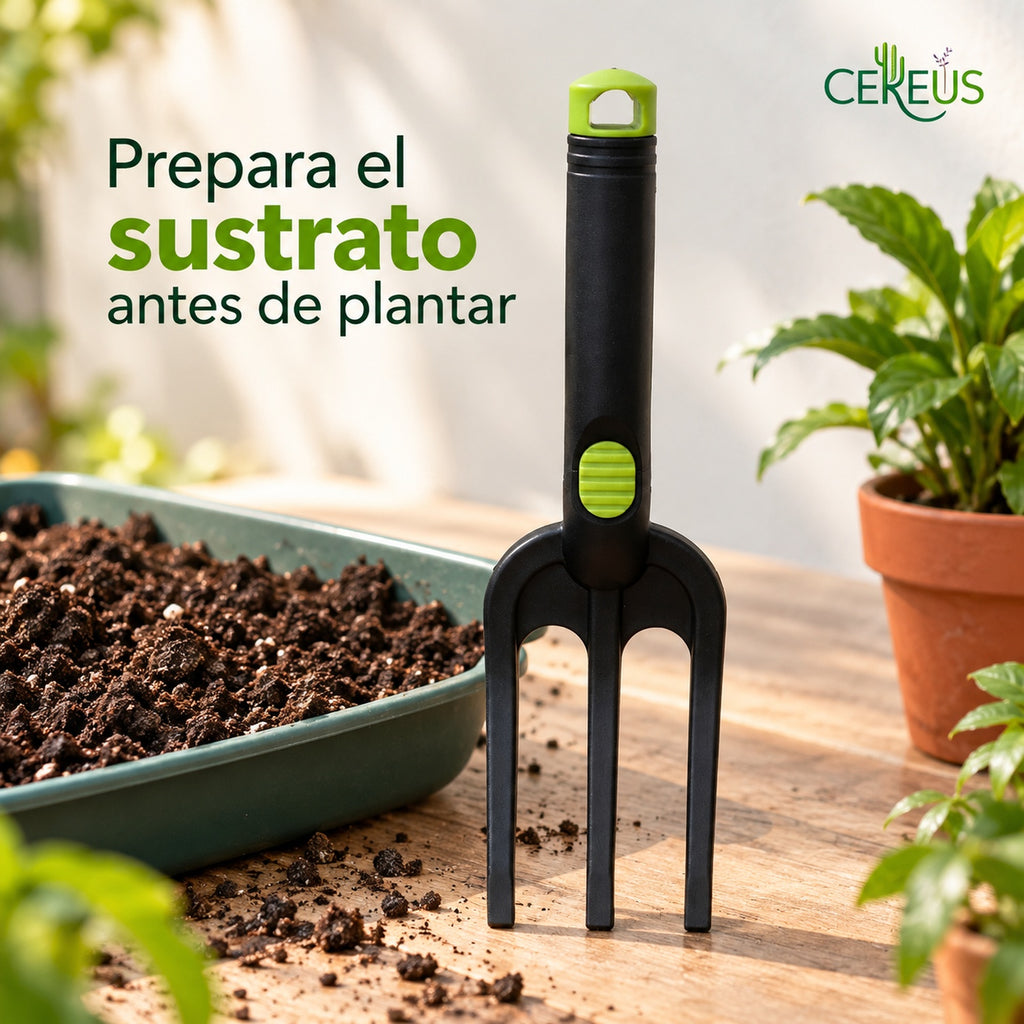 Horquilla de jardín de 3 dientes para plantas y maceteros