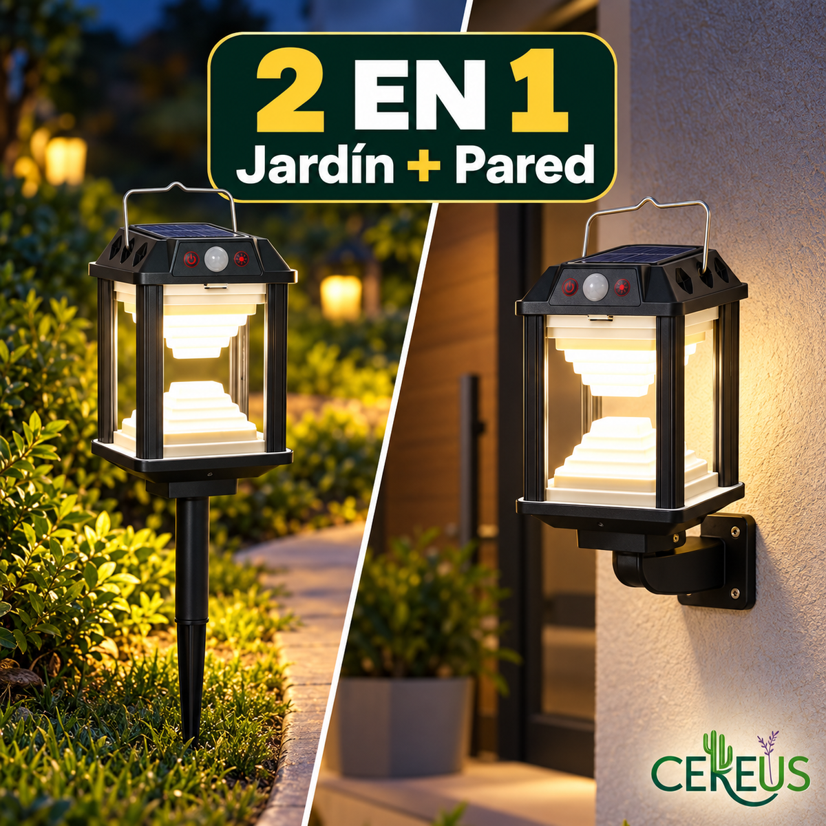 Lámpara Solar 2 en 1 para Jardín y Pared con Sensor
