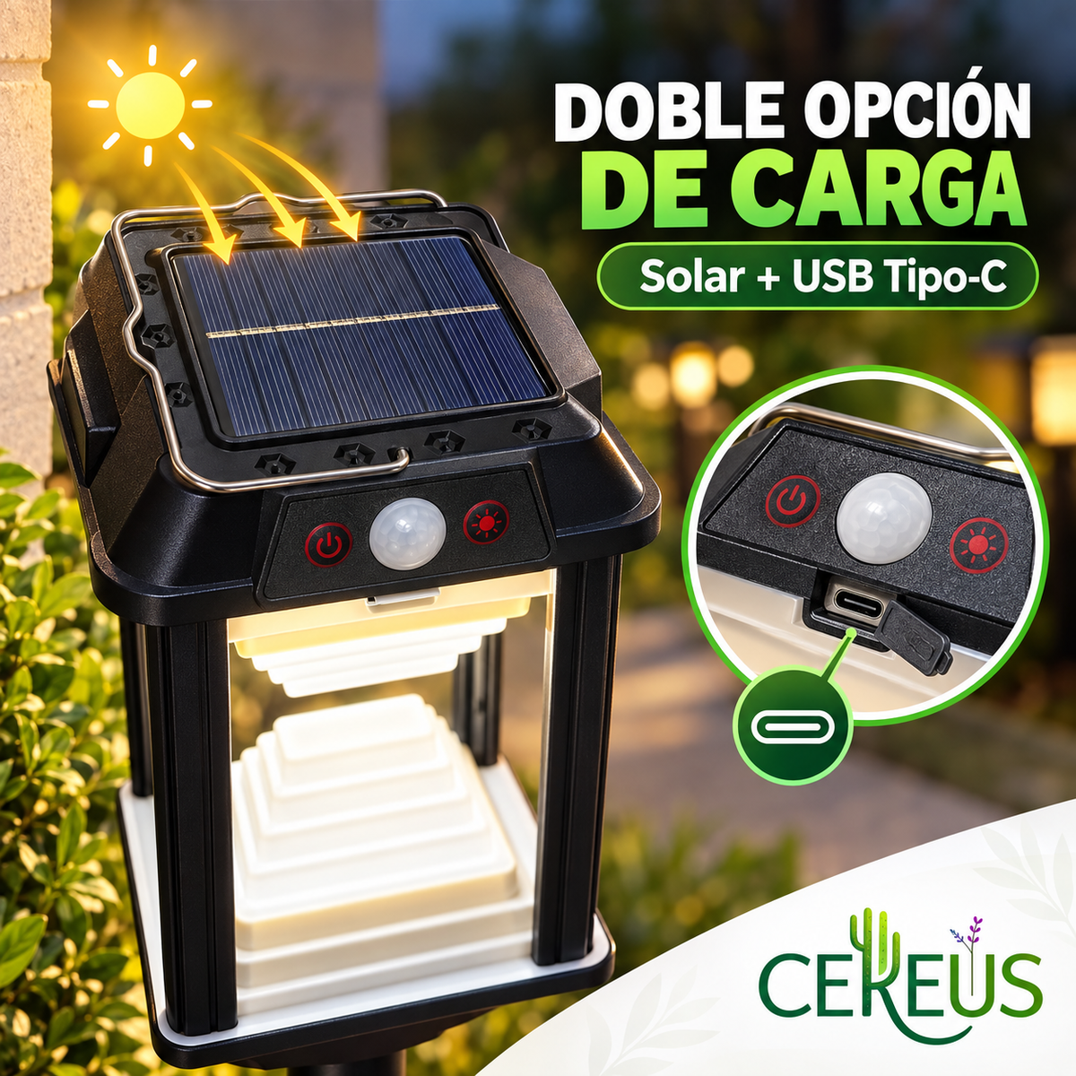 Lámpara Solar 2 en 1 para Jardín y Pared con Sensor