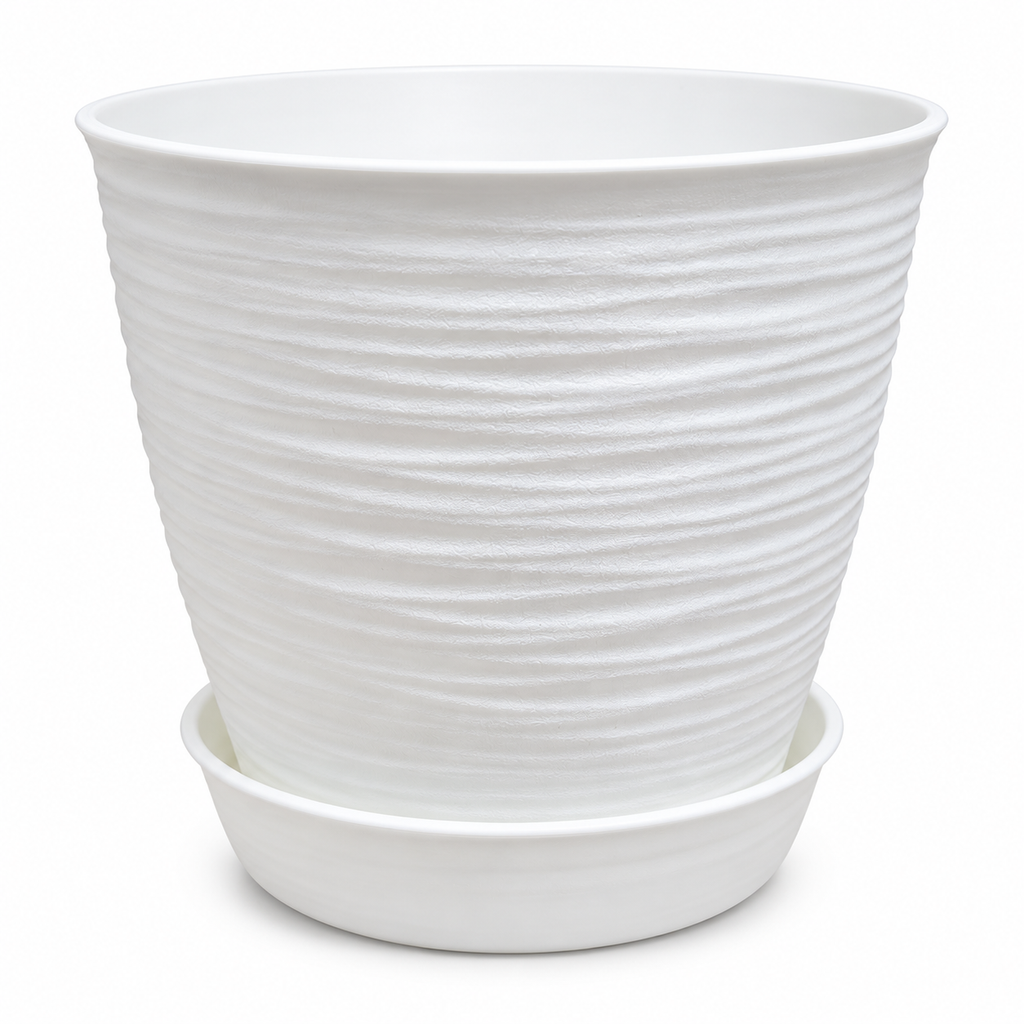 Macetero Blanco Texturizado con Plato 17 cm