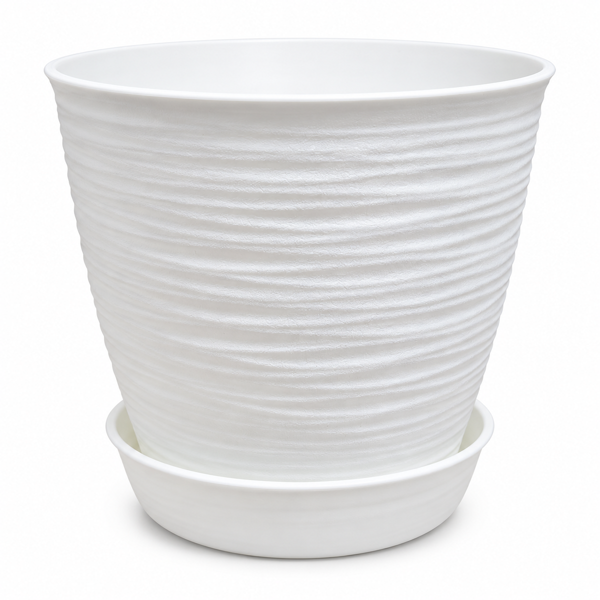 Macetero Blanco Texturizado con Plato 17 cm