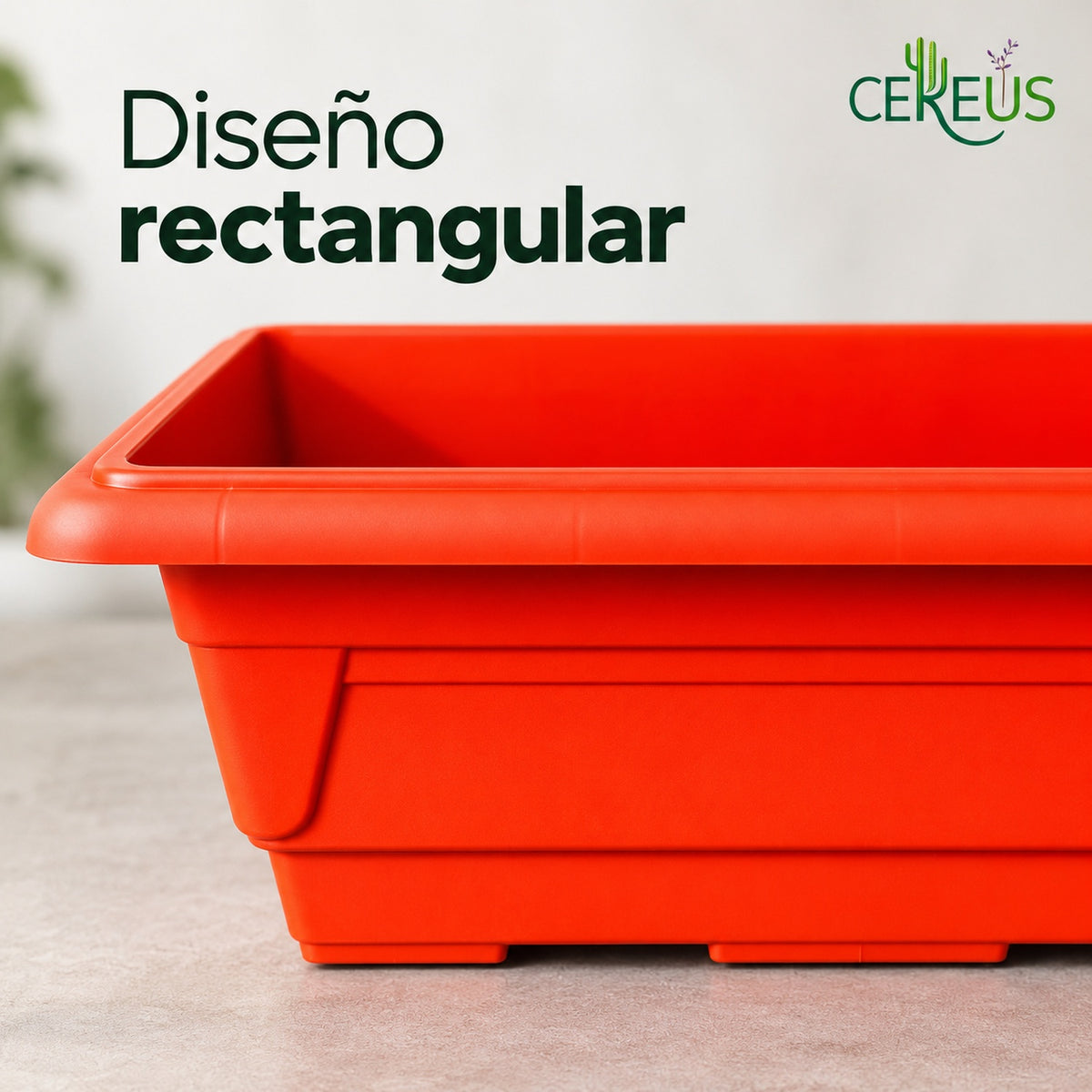 Jardinera rectangular rojo anaranjado · 45 cm