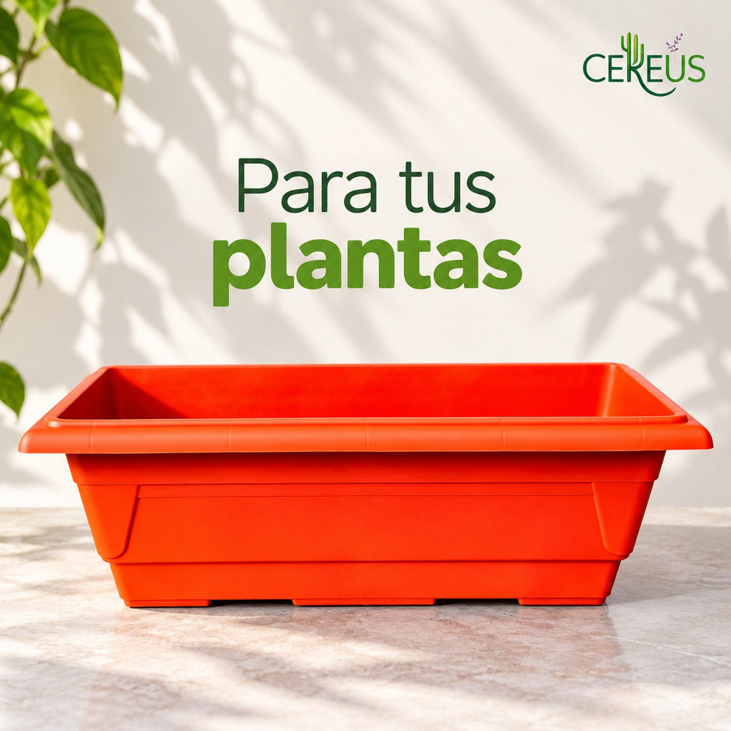 Jardinera rectangular rojo anaranjado · 45 cm