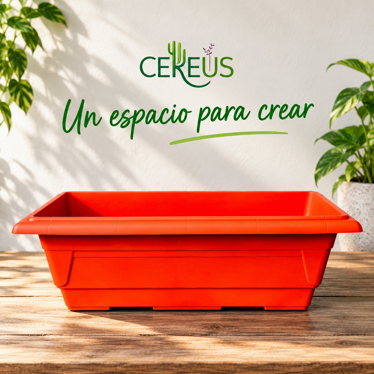 Jardinera rectangular rojo anaranjado · 45 cm