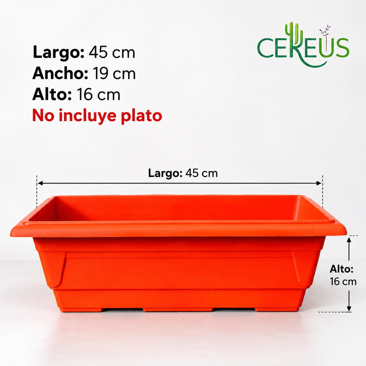 Jardinera rectangular rojo anaranjado · 45 cm
