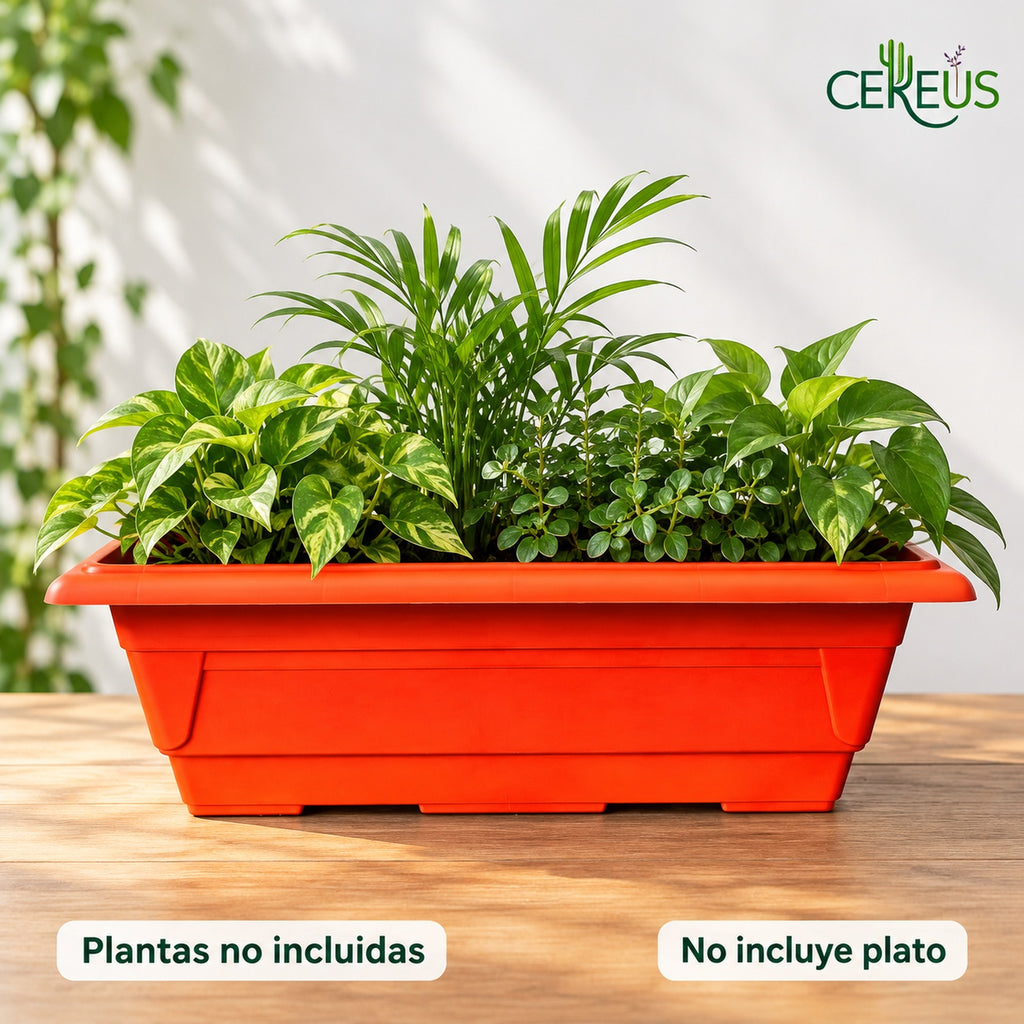 Jardinera rectangular rojo anaranjado · 45 cm