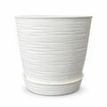 Macetero blanco texturizado con plato · 24 × 24 cm