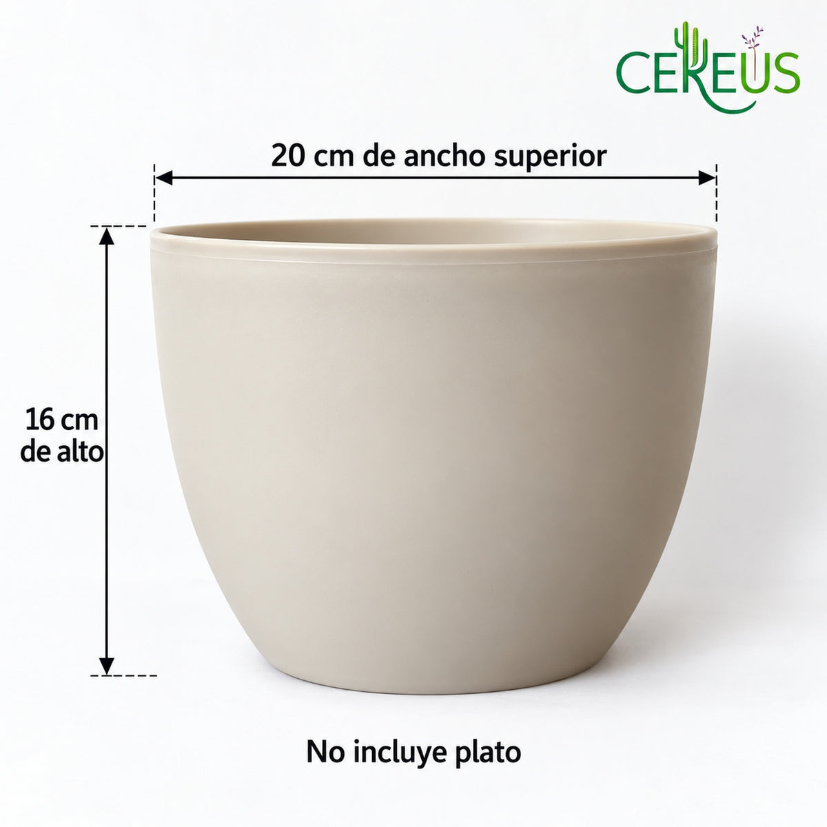 Macetero crema de plástico rígido · 20 × 16 cm