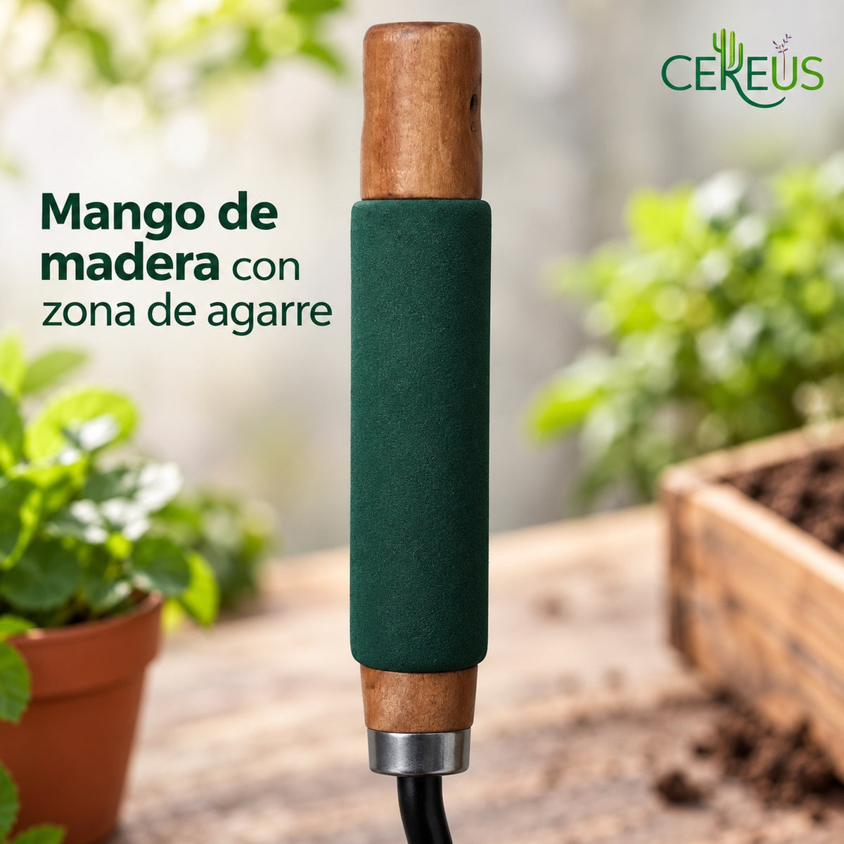 Pala de mano para plantas con mango de madera de 34,5 cm