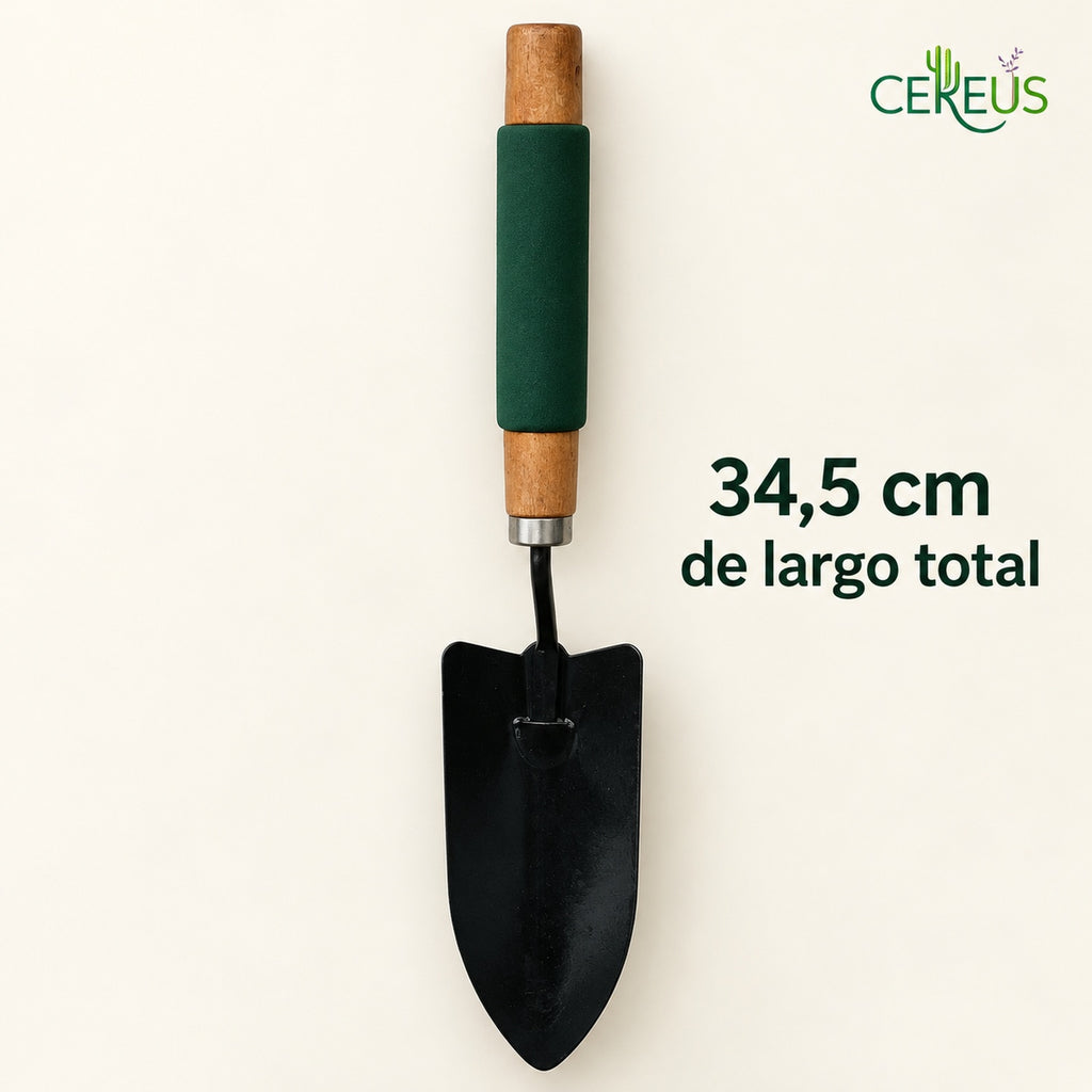 Pala de mano para plantas con mango de madera de 34,5 cm