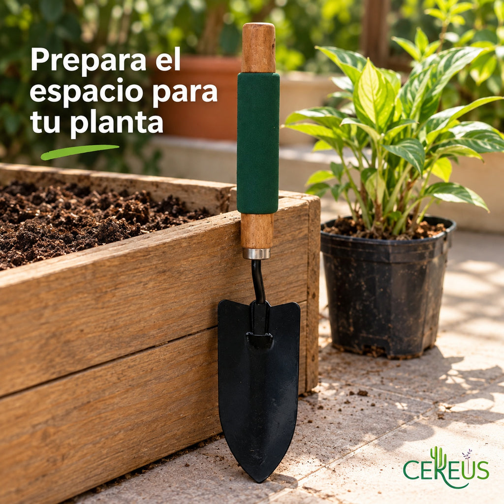 Pala de mano para plantas con mango de madera de 34,5 cm